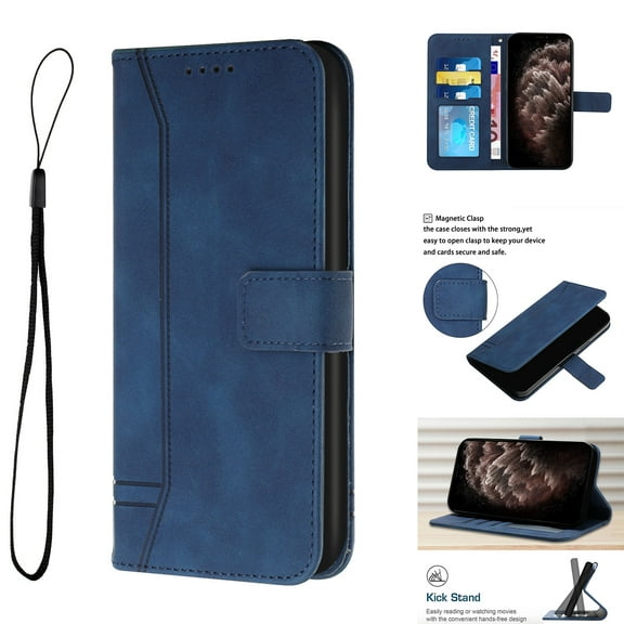 Premium Wallet Case for iPhone 14 Pro Max, Credit Card Slots Holder Magnetic Clasp Flip Cover with Kickstand Soft Silicone Luxury PU Leather Shockproof Anti-Fingerprints Case,Blue