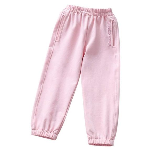 CYRBOKO Toddler Girls Athletic Sweatpants, Cotton Casual Running Medium Waist Jogger Pants with Pockets Pink Size 6-8 T