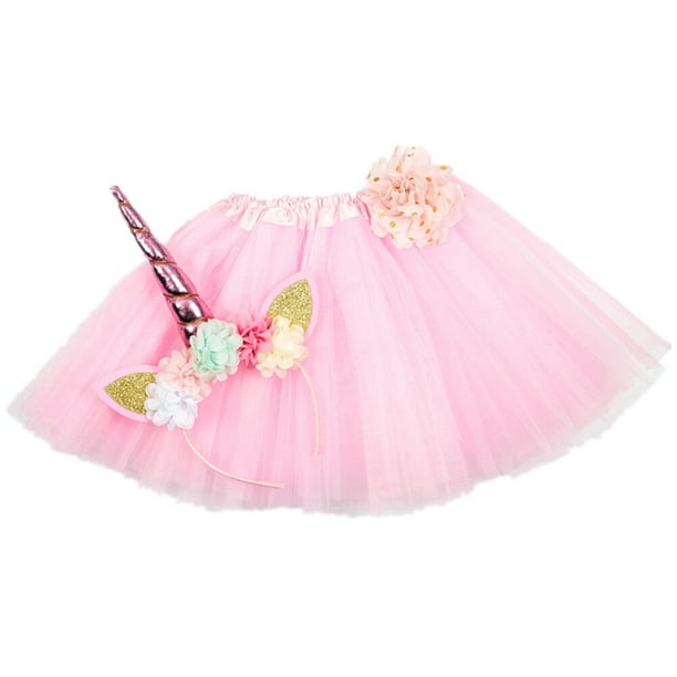 EeaseMX 1 juego de vestido de tutú y diadema para niños, kit de falda de tutú y sombrero de unicornio para fiesta de cumpleaños infantil (rosa)