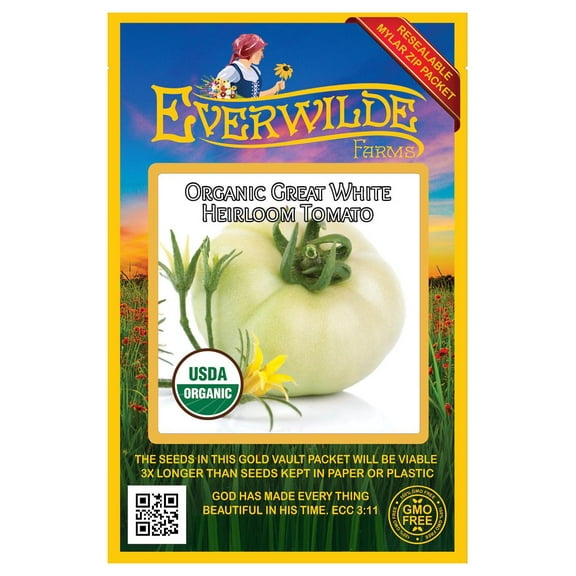 Everwilde Farms - 25 Organic Great White Heirloom Tomato Seeds - Gold Vault Jumbo Bulk Seed Packet