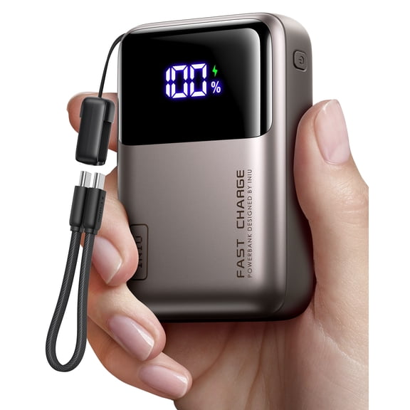 INIU 20000mAh Laptop Power Bank, Ultra Compact 65W PD Dual Fast Charging Portable Charger, Flight-Safe Battery Pack with USB C Cable for Travel, Camping, LongTrip, Businiess, Metallic Coffee