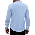 thumbnail image 5 of BUWTTED Men's Shirts Pure Color Crew Neck Long Sleeve Pleated Spring Fall Casual Button Down Business Work Blue Shirt XL, 5 of 5