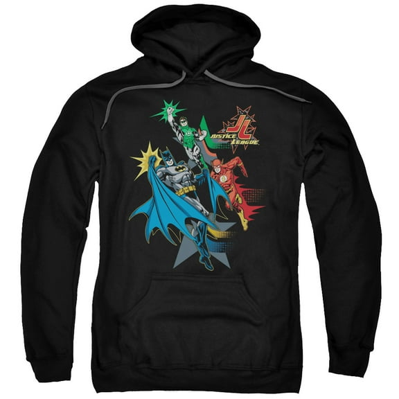JLA Justice League Action Stars Adult Pullover Hoodie Sweatshirt Black