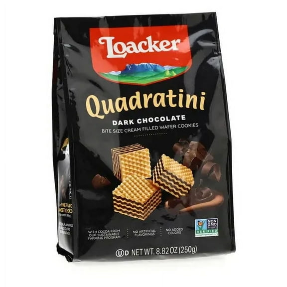 Loacker Quadratini Wafer Cookies Bite Sized Non GMO Crème Filled Dark Chocolate - 8.82 oz Pack of 4