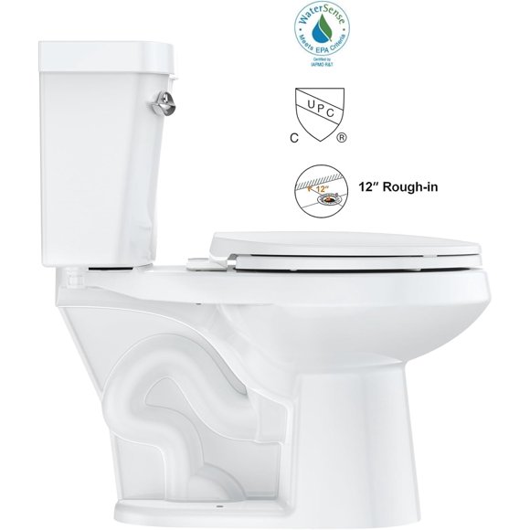AKDSteel Toilet Elongated with ADA Comfort Height Toilet Seat for Bathroom, Powerful 1.28 GPF Single Flush for Bathroom,Side Trip Buttons, White