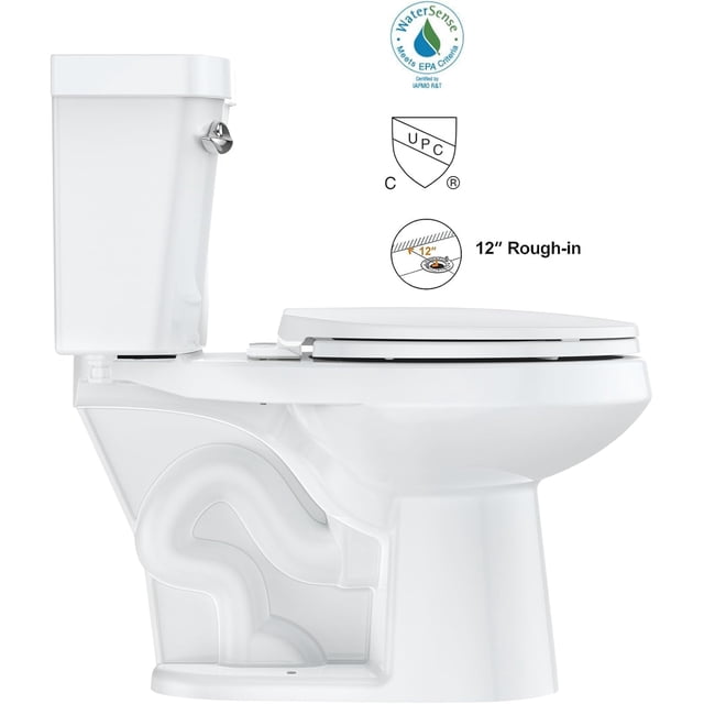 Kojooin Universal Height Siphonic Flush Toilet, 12” Rough-In, White