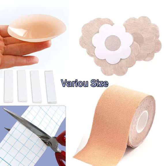 Boob Tape - Breast Lift Tape, Body Tape for Breast Lift Silicone Breast Reusable Adhesive Bra, Bob Tape for Large Breasts A-G Cup, Nude