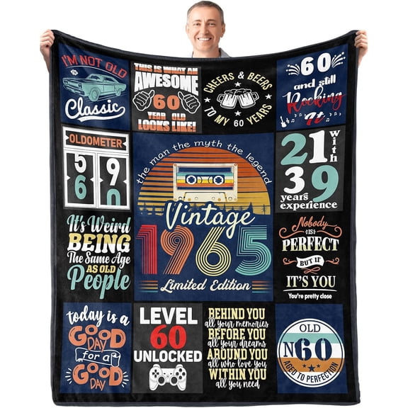60th Birthday Gifts for Him, 1965 Birthday Blanket, 60th Birthday Gifts for Men Funny, Mens 60th Birthday Gift Ideas, 60 Year Old Gifts for Men
