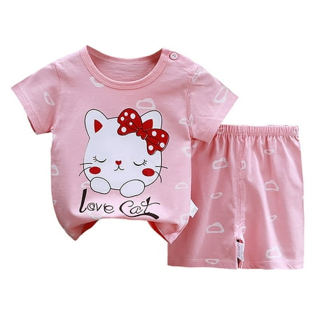 NIEWTR 2Pcs Toddler Baby Boy Girlss Golf Outfit Short Sleeve Golf Cart Print Polo T-shirt Elastic Shorts Elastic Shorts Set Cartoon Print 2PCS Set Pajamas & Dailywear Set 5-6 Years Pink