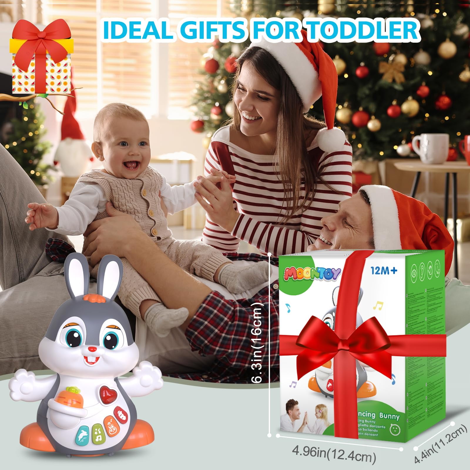 MOONTOY Easter Bunny Baby Toys 6 to 12 Months Infant Tummy Time Toys with Light & Sound, Musical Crawling Toys for Babies 3 4 5 6 7 8 9 10 11 12 Months Easter Basket Stuffers =, 1st Birthday Gifts