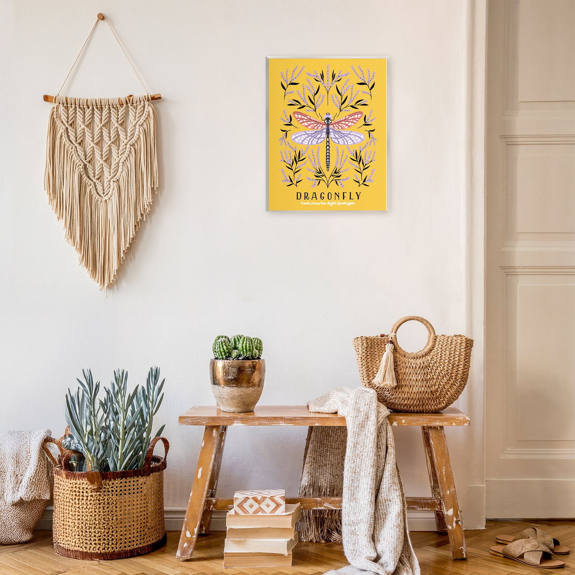 Stupell Industries Dragonfly Symmetry on Yellow Wall Plaque Art, design by Indira Prieto | IndySign