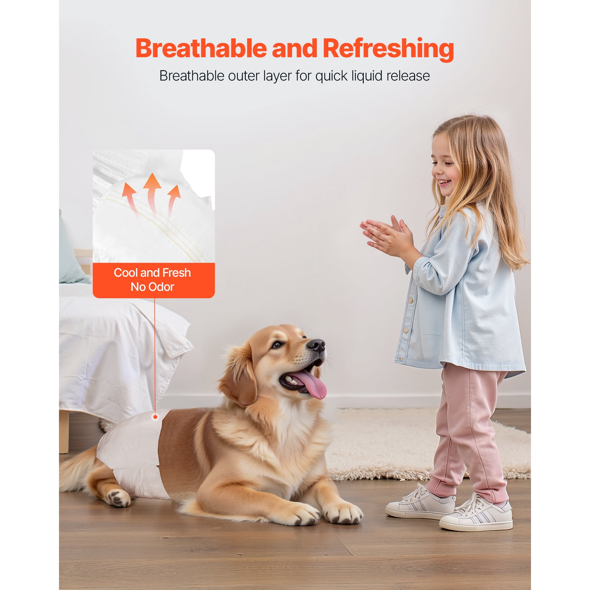 KFFKFF Disposable Dog Diapers for Female Pets, Highly Absorbent with Leak-Resistant Design, 360° Protection and Wetness Indicator for Heat Cycle, Training, and Incontinence - Medium Size, 144 Pieces