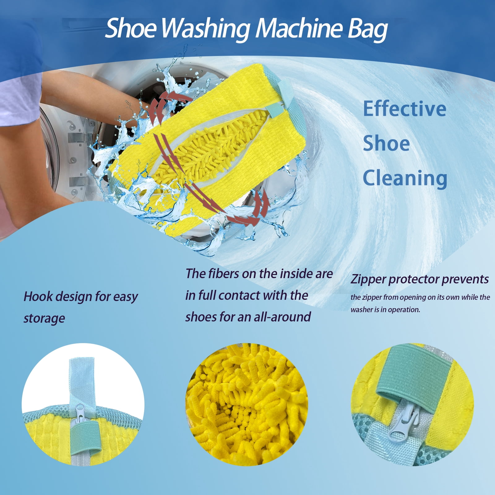 Sunlyn-MLG Shoe Washing Machine Bag,Sneaker Cleaning Shoe Bag,Sizes 7.5"L x 7.5"W x 15.35"H(Yellow 2pcs)
