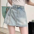 thumbnail image 2 of Fgnfyis Women's Casual Solid Color High Waist Skirt for Daily Wear and Travel Versatile A-line Midi Skirt Comfortable Stretchy Flowy Skirt Asymmetrical Hem Light Blue S, 2 of 6