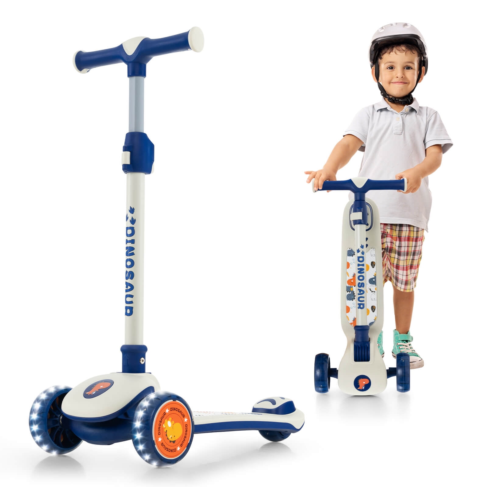Costway 3 Wheel Kids Scooter Toddler Folding Balancing Kick Scooter with Light up LED Wheel White