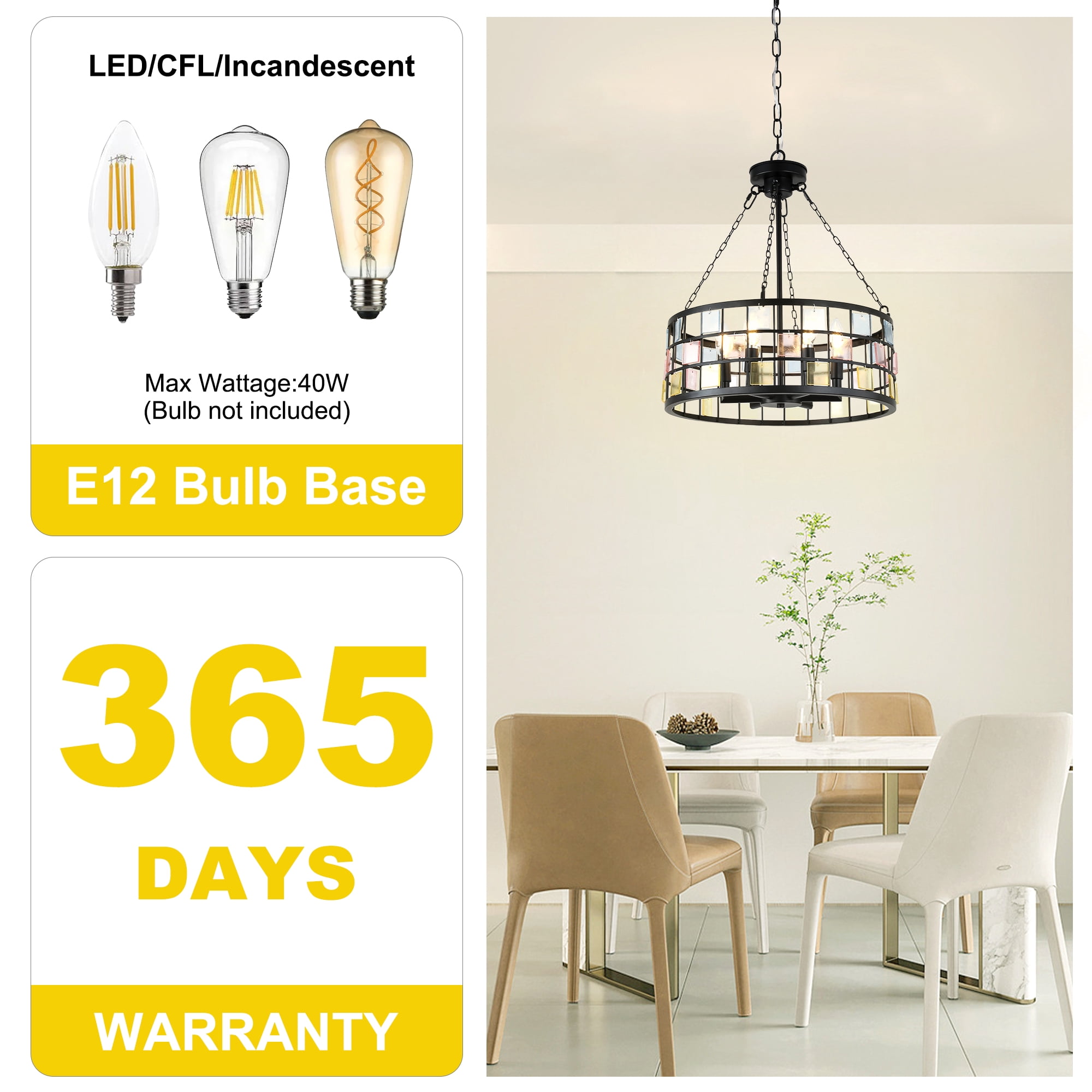 Chords Attic 17" Vintage Church Candle Style Chnadelier Adjustable Hanging Pendant Light Fixture for Livingg Room, dining Room