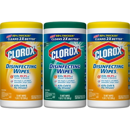 Clorox Disinfecting Cleaning Wipes Value Pack, Crisp Lemon Scent and Fresh Scent, 75 Wipes, 3 ct