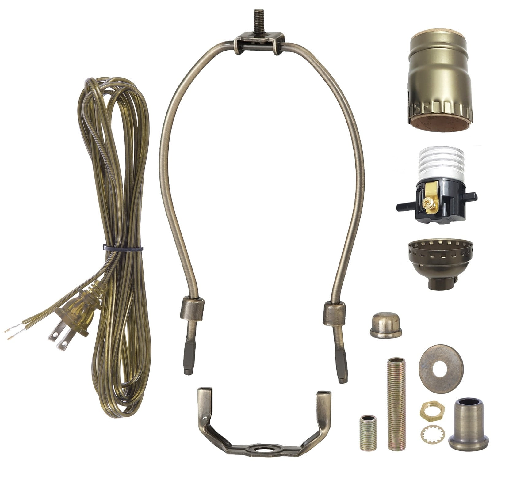 B&P Lamp® Antique Brass Finish Table Lamp Wiring Kit with a 7 Inch Harp