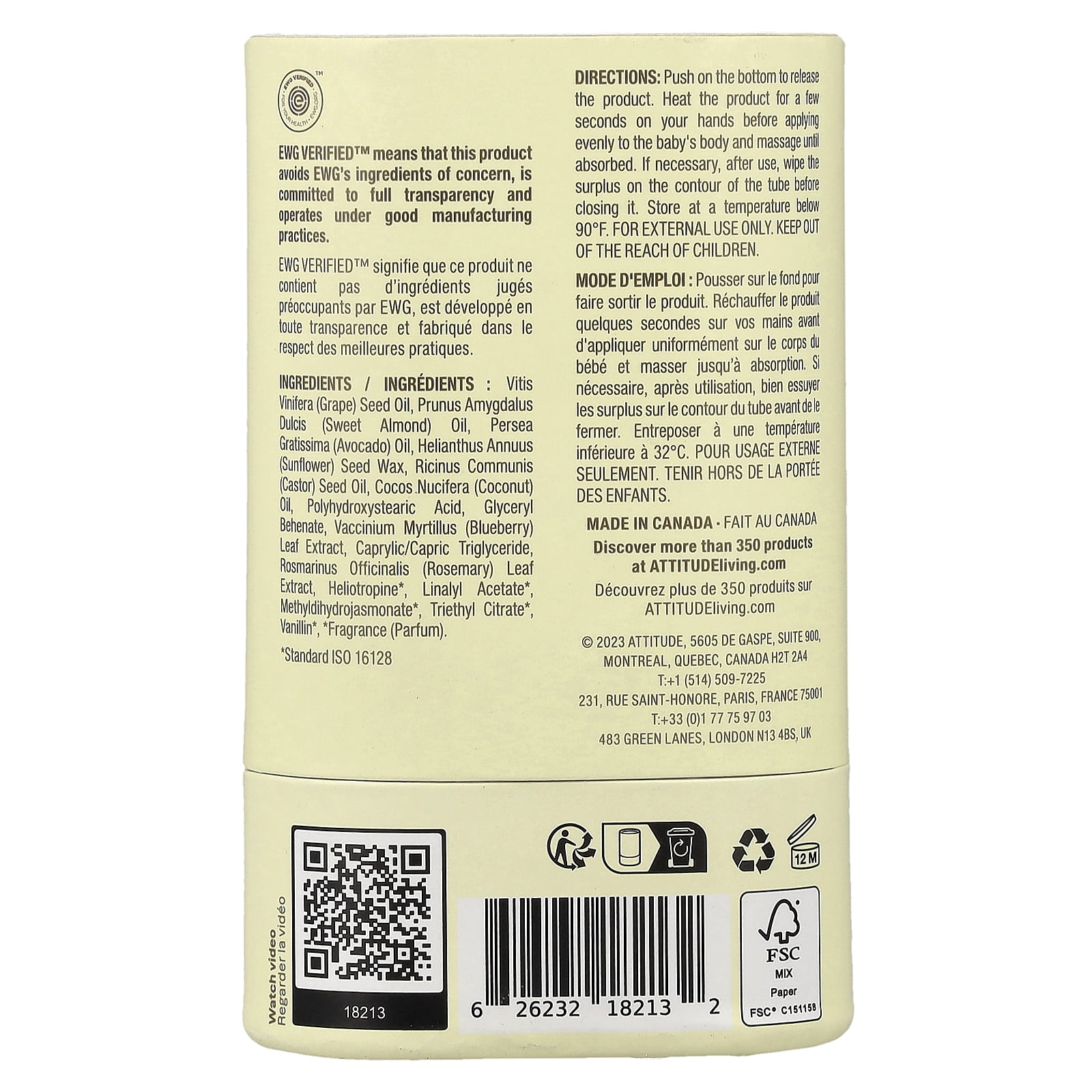 ATTITUDE Baby Leaves, Massage Oil Stick, Sweet Almond, 1 oz. (30 g)