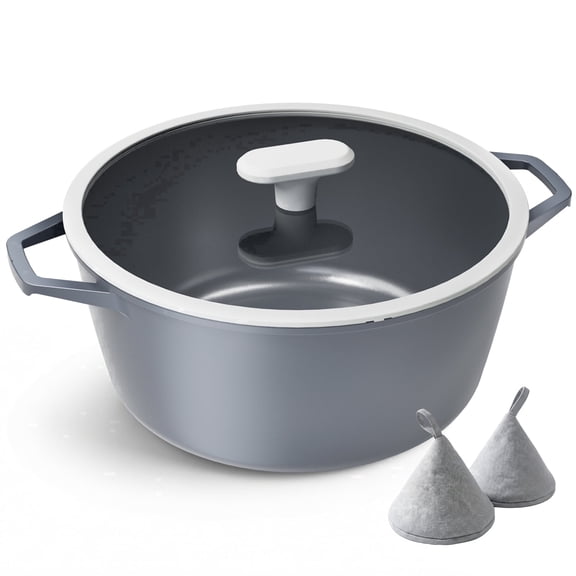 PRICUSIS 7 QT Ceramic Nonstick Stock Pot with Silicone Rim Glass Lid, Oven-Safe, Induction Compatible, Dishwasher Safe