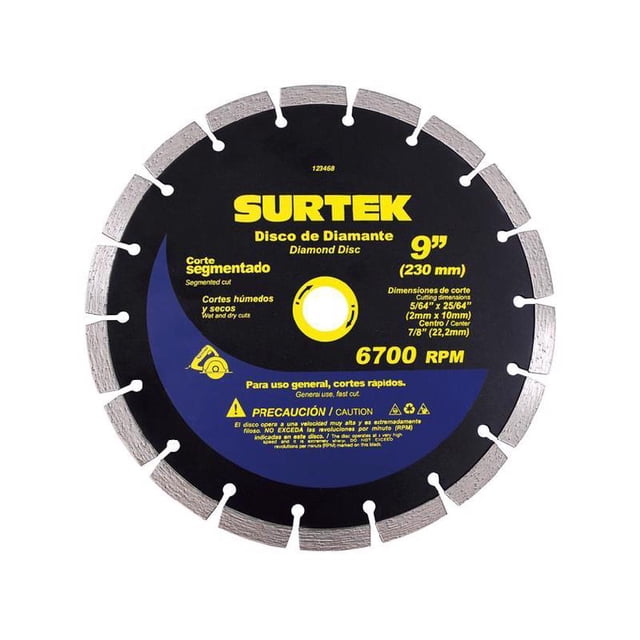 Disco de diamante corte segmentado 9in - Codigo: 123468 - Marca: Surtek Urrea 123468