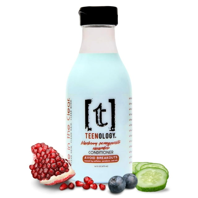 Acondicionador Teenology para adolescentes - Evite el acné en la frente y el cuerpo - Extractos botánicos naturales no comedogénicos sin sulfatos ni parabenos Arándano Granada Pepino - 16 oz.
