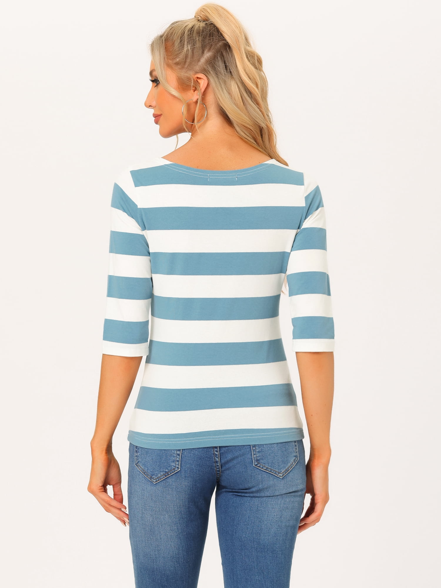 DARING DIVA Women's Halloween Costume Boat Neck Top T-Shirts S Gray Blue White
