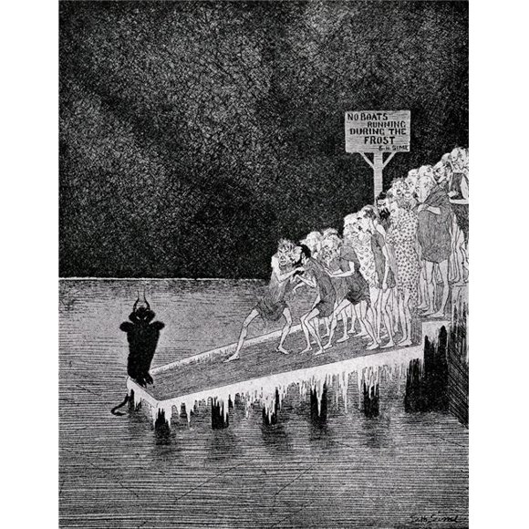 Les Rives du Styx par S. H. Sime 1867 à 1941 Artiste Anglais Affiche Imprimée, 24 x 32
