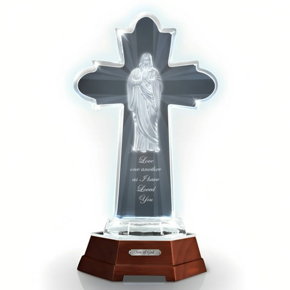 The Bradford Exchange "Son of God" Issue #9 Heavenly Grace Illuminated Glass Cross Religious Sculpture Collection 11-inches