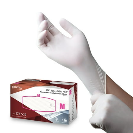 

150 Pcs Tronex Synthetic Vinyl Exam Disposable Gloves Food Safe Powder-Free White Medium (Box of 150)