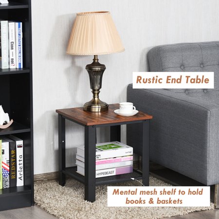 Gymax Set Of 2 Industrial End Table 2tier Side Table W Storage Shelf Sofa Table Black Walmart Canada