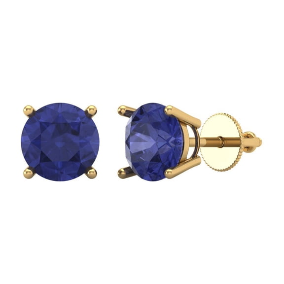 4 ct Screw-Back Stud Earrings for Women | 8.0mm Round Cut Simulated Tanzanite | 18K Yellow Gold