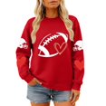 thumbnail image 3 of Women's Vintage Football Graphic Crew Neck Long Sleeve Pullover Sweatshirt, Oversized Loose Fit Drop Shoulder Casual Top, for Daily Wear or Trendy Street Style Outfits Red XXL, 3 of 4