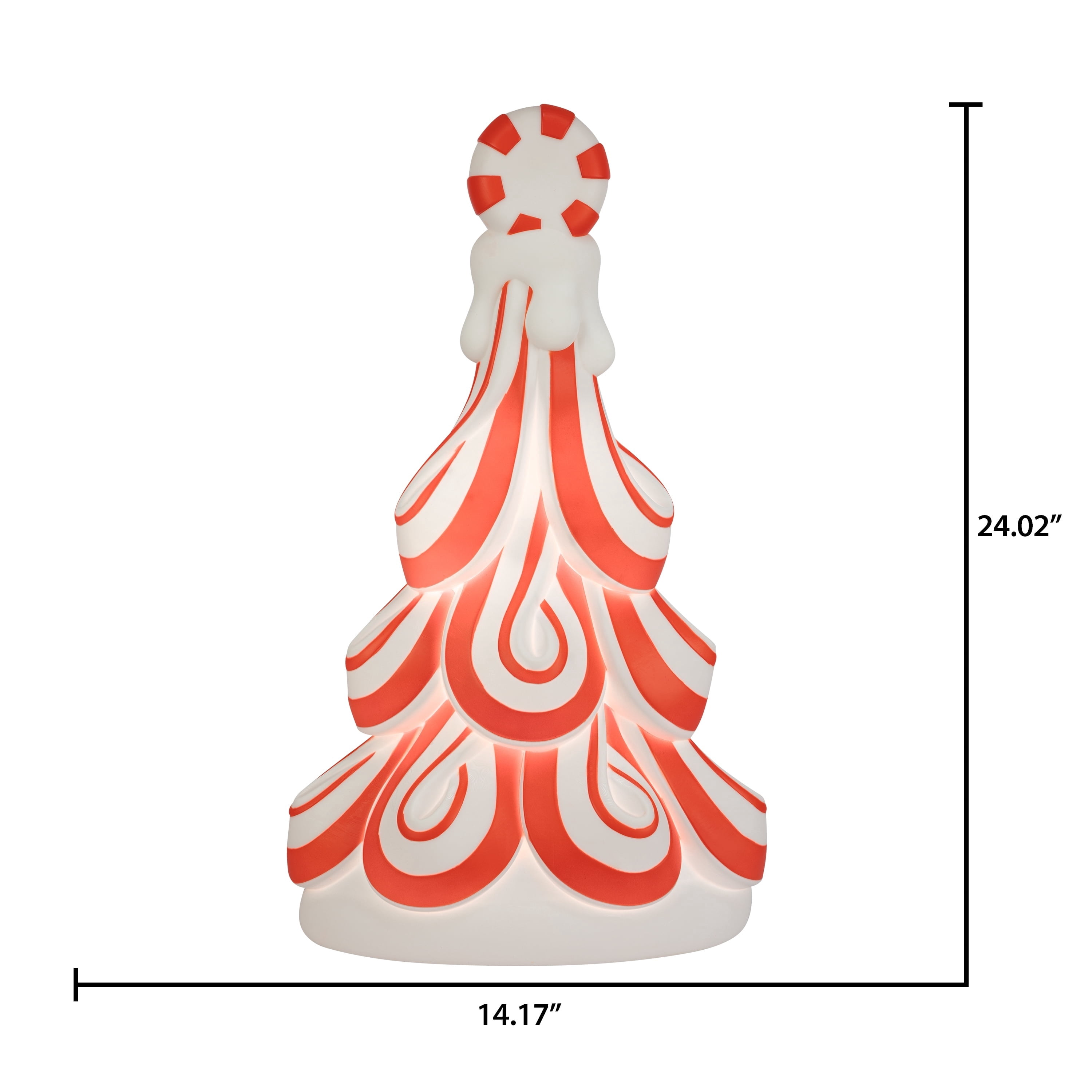 Lighted Blow Mold Peppermint Tree Indoor/Outdoor Christmas Decoration, Red and White, 24", by Holiday Time