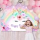 thumbnail image 4 of Fondo de cumpleaños de unicornio de 1,5 x 0,9 m con purpurina dorada y arcoíris, ideal para fotos de cumpleaños de niñas, decoraciones florales con efecto bokeh, regalos para fotomatón infantil., 4 of 7