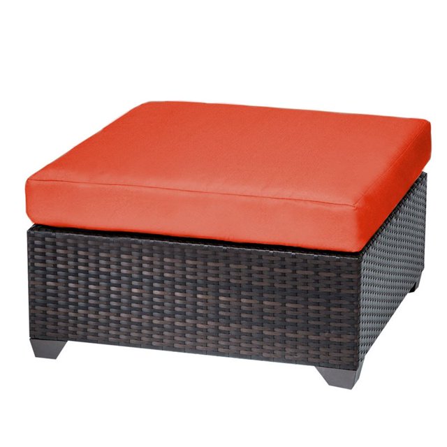 TK Classic Belle Wicker Patio Square Ottoman in Orange