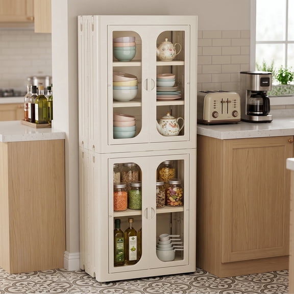 Avaloomia Home 5 Tier Plastic Storage Bins with Adjustable Shelves, 254QT Collapsible Storage Cabinets with Doors & Wheels Closet Organizer, White