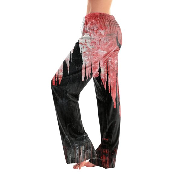 Domzest Womens Halloween Pajama Pants Halloween Graphic Drawstring Elastic Waisted Pajama Bottoms Wide Leg Cute Pj Bottoms Black XXL