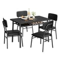 thumbnail image 1 of 5-Piece Dining Table Set with Storage Shelf, Wood Tabletop & Metal Frame, 4 Upholstered Chairs | Kitchen Set for Small Spaces, Apartments, Breakfast Nook, Compact Dining Furniture, black, 1 of 8