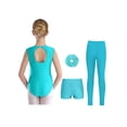 thumbnail image 3 of Hansber Gymnastics Leotard for Girls with Shorts Athletic Leggings Dance Unitard Sleeveless Figure Skating Training Suit Blue Green 8, 3 of 7