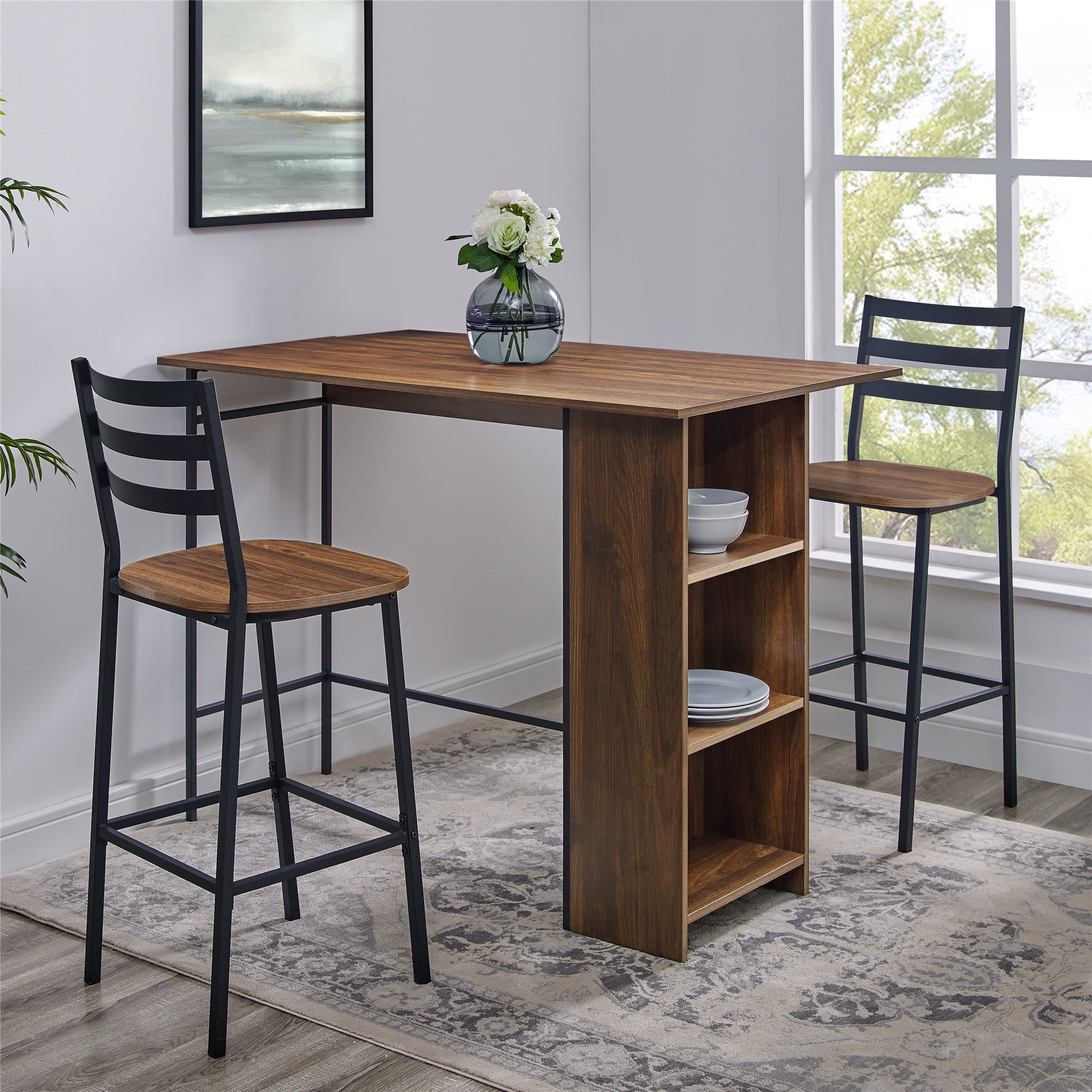 River Street Designs 3-Piece Drop Leaf Dark Walnut Counter Height Dining Set - Walmart.com