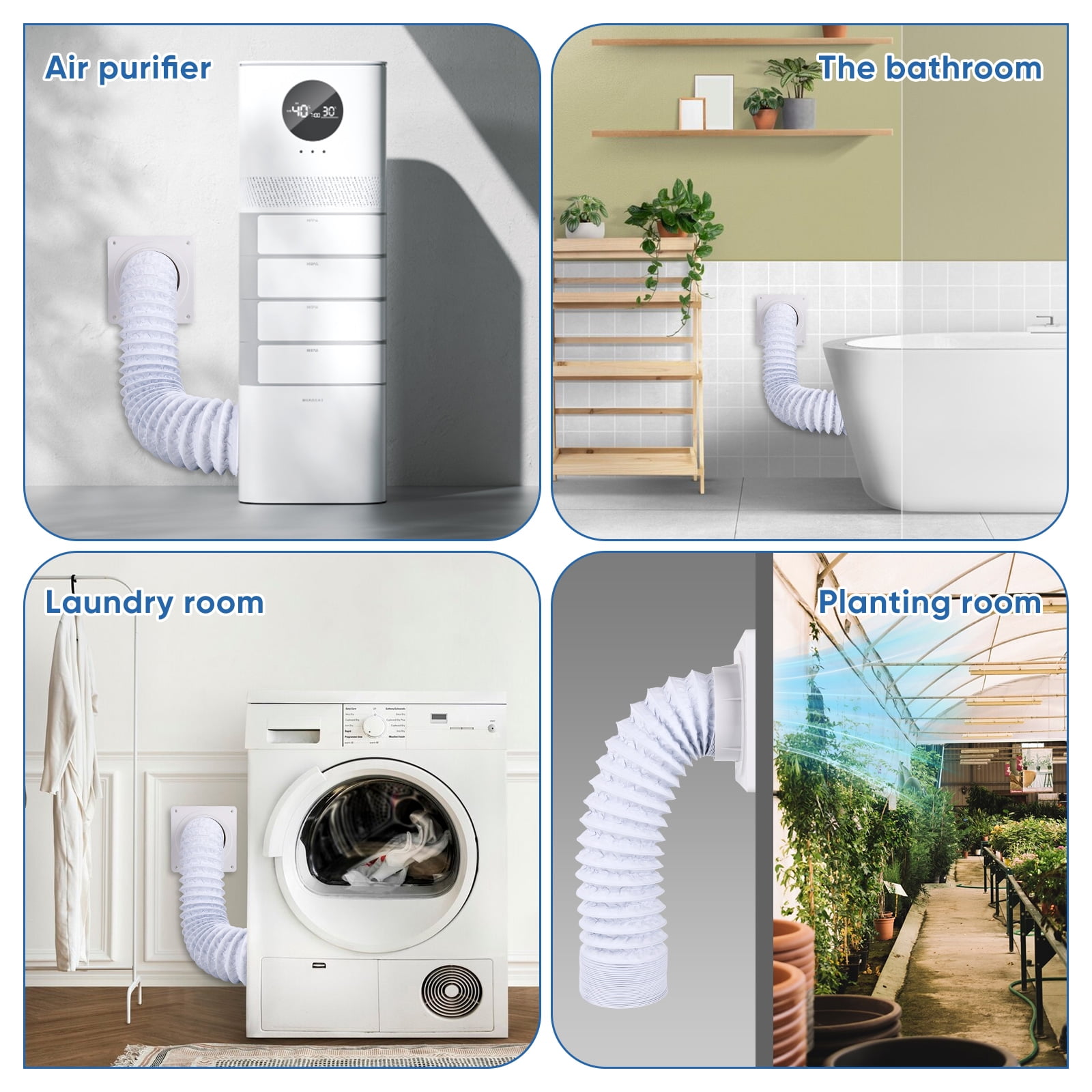 White Dryer Vent Hose Connector Kit, Dryer Vent Wall Plate with White Hose