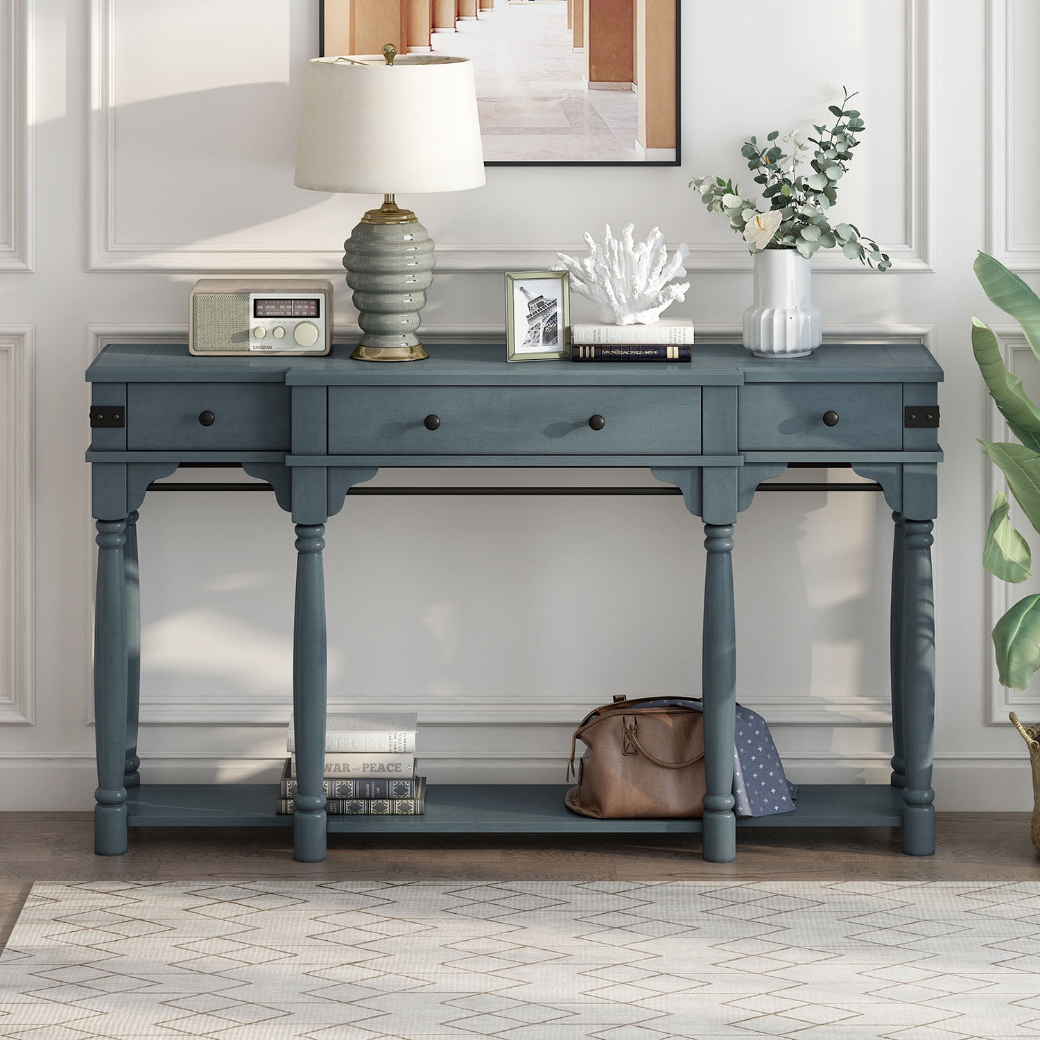 Kadyn 60" Console Table, Entryway Table with Storage Drawers and Bottom Shelf for Entryway, Hallway, Dark Navy Kadyn 60" Console Table, Entryway Table with Storage Drawers and Bottom Shelf for Entryway, Hallway, Dark Navy