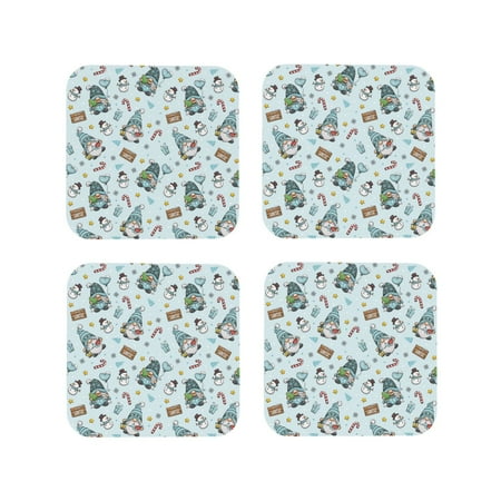 

KLL Drink Coasters Set Square of 4 PU Leather Absorbent Coasters Set Decorative Coffee Cup Coasters Housewarming Gift for Home Decor-Winter Wonderland Light Blue