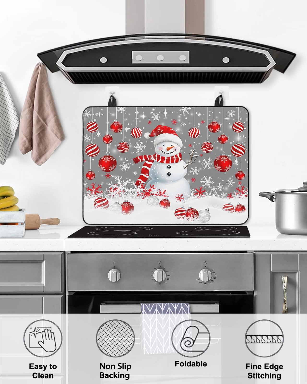 Large Induction Cooktop Protector Mat Grey Snowman Christmas Stove Top Covers for Electric Stove, Xmas Balls Snowflake Decorative Stove Burner Cover Mats, Glass Top Stove Cover