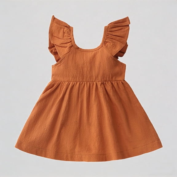 Krdevn Girls Dresses Flutter Sleeve Casual Summer Dress for Toddlers Elastic Waist Comfortable Play Outfit with Sandals for Daily Wear,5-6 Years