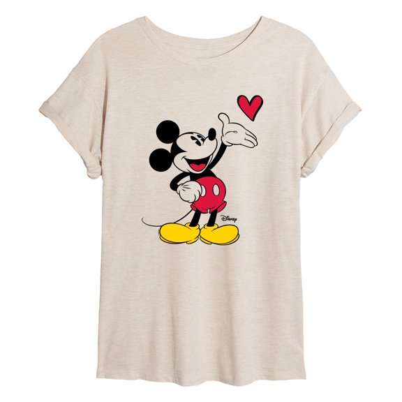 Disney - Mickey Simple Heart - Juniors Oversized Graphic T-Shirt
