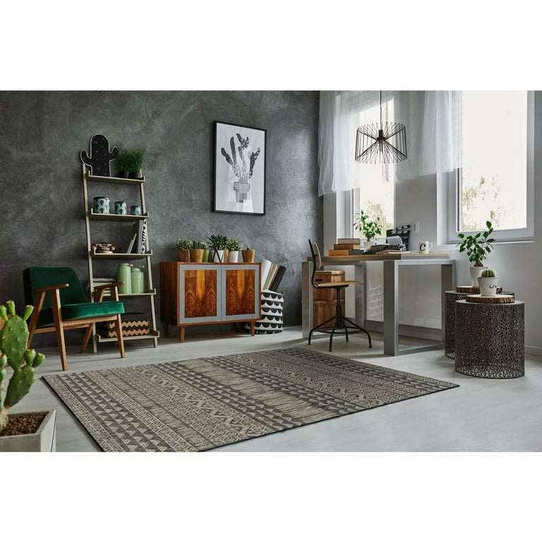 3'X4' Charcoal Machine Woven Uv Treated Tribal Indoor Outdoor Accent Rug 3'X4' Charcoal Machine Woven Uv Treated Tribal Indoor Outdoor Accent Rug