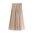 thumbnail image 2 of Women's Fashion Casual Solid Color High Waist Ruffle Splicing Mesh Half-body Skirt, Flowy Design for Casual Wear, Lightweight and Comfortable,Beige,Size One Size, 2 of 5