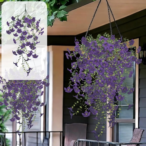 Cififendec Artificial Hanging Plants Outdoor Flowers UV Resistant Fake Plants for Outside Fake Silk Colorful Bouquet Desktop Wedding Party Autumn Outside Decorations(Purple)